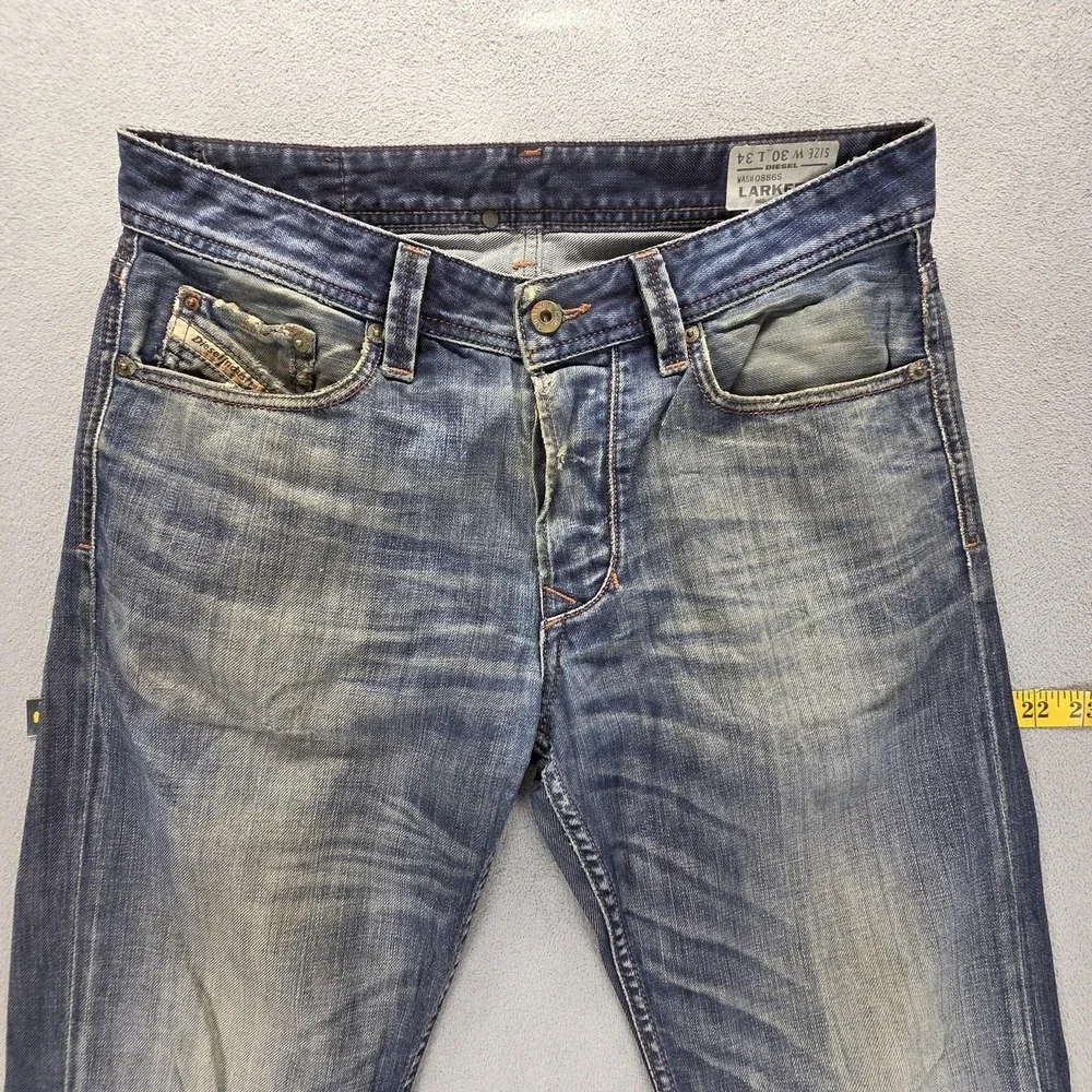 Diesel Jeans Mens 30x34 Blue Larkee-T Regular Tapered Button Altered Hem 0886S